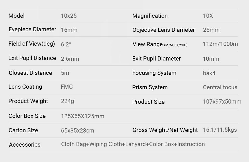 Binocular Compacto Comet 10X25 Field 6.2*