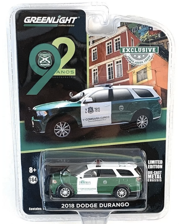 vehículo a escala 1:64 Dodge Durango 2018 Versión policía uniformada de Chile