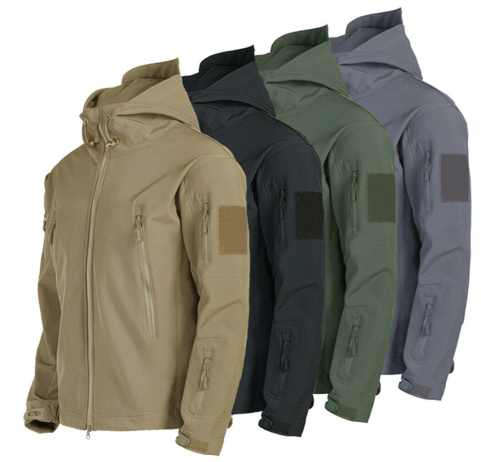 Chaqueta táctica softshell con capucha